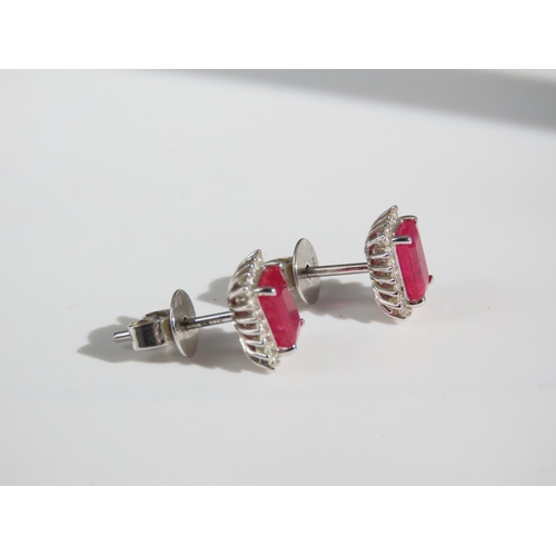 101 - Pair of Ruby and Diamond Cluster Stud Earrings Mounted on 9 Carat White Gold Each Approximatelyimate... 