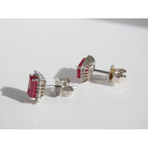 101 - Pair of Ruby and Diamond Cluster Stud Earrings Mounted on 9 Carat White Gold Each Approximatelyimate... 