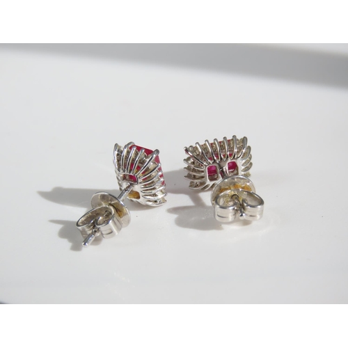 101 - Pair of Ruby and Diamond Cluster Stud Earrings Mounted on 9 Carat White Gold Each Approximatelyimate... 