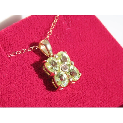 104 - Peridot Four Stone Ladies Pendant Mounted on 9 Carat Yellow Gold Set on 18 Carat Yellow Gold Chain 4... 