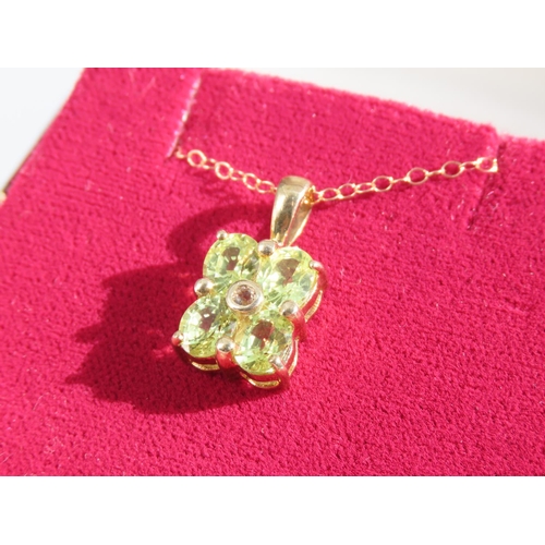 104 - Peridot Four Stone Ladies Pendant Mounted on 9 Carat Yellow Gold Set on 18 Carat Yellow Gold Chain 4... 