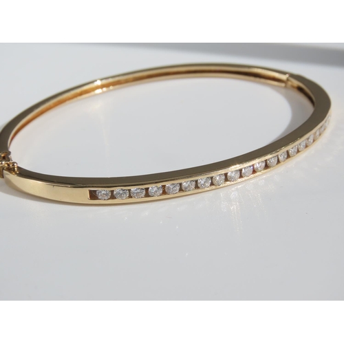 105 - Diamond Inset 14 Carat Yellow Gold Bangle Attractively Detailed Good Scintillation