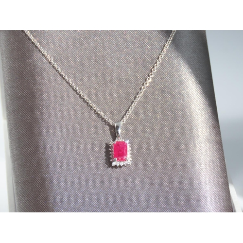 108 - 9 Carat White Gold Ruby and Diamond Cluster Pendant Set on 9 Carat White Gold Chain Pendant 1.5cm Hi... 