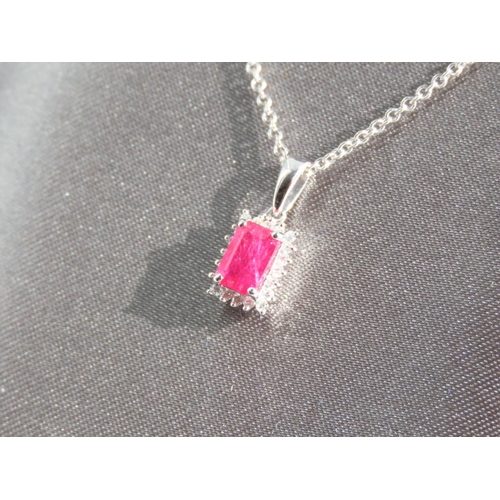 108 - 9 Carat White Gold Ruby and Diamond Cluster Pendant Set on 9 Carat White Gold Chain Pendant 1.5cm Hi... 