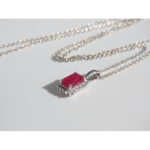 108 - 9 Carat White Gold Ruby and Diamond Cluster Pendant Set on 9 Carat White Gold Chain Pendant 1.5cm Hi... 