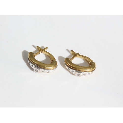 115 - Pair of 18 Carat Yellow and White Gold Earrings Inset with Diamonds