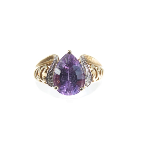 119 - Amethyst and Diamond Set 9 Carat Yellow Gold Ring Three Claw Setting  Ring Size N and a Half