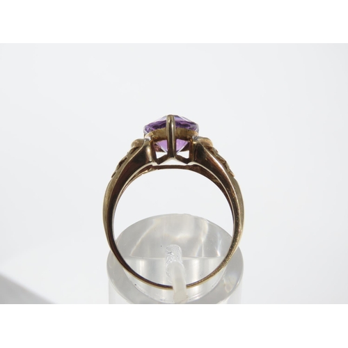 119 - Amethyst and Diamond Set 9 Carat Yellow Gold Ring Three Claw Setting  Ring Size N and a Half