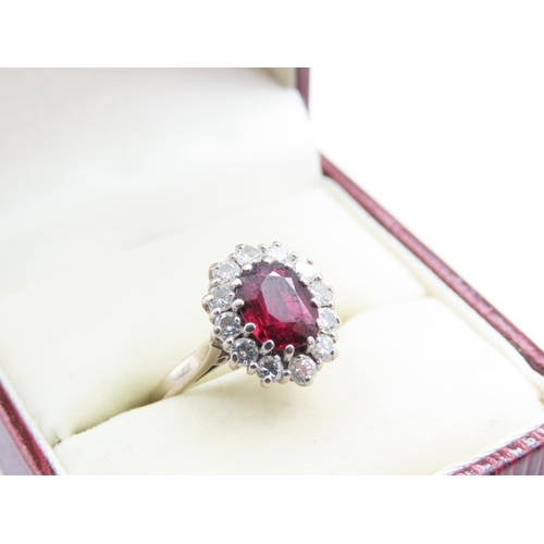 13 - Ruby and Diamond Ladies Cluster Ring Mounted on 18 Carat Yellow Gold Band Ring Size K Ruby of Attrac... 