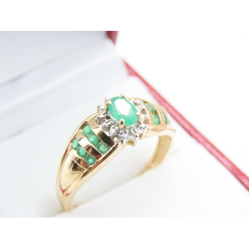 14 - Emerald and Diamond Ladies Ring Mounted on 14 Carat Yellow Gold Band Ring Size V and a Half