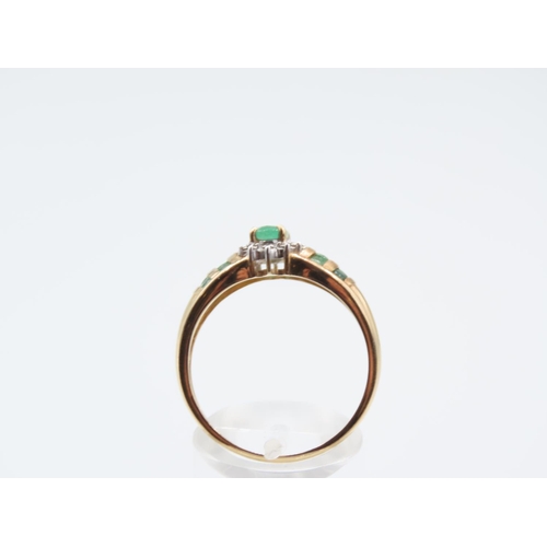 14 - Emerald and Diamond Ladies Ring Mounted on 14 Carat Yellow Gold Band Ring Size V and a Half
