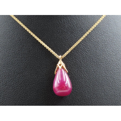 15 - Ruby Drop Pendant Necklace Mounted on 9 Carat Yellow Gold Chain 60cm Long Pendant 1.5cm High Mounted... 