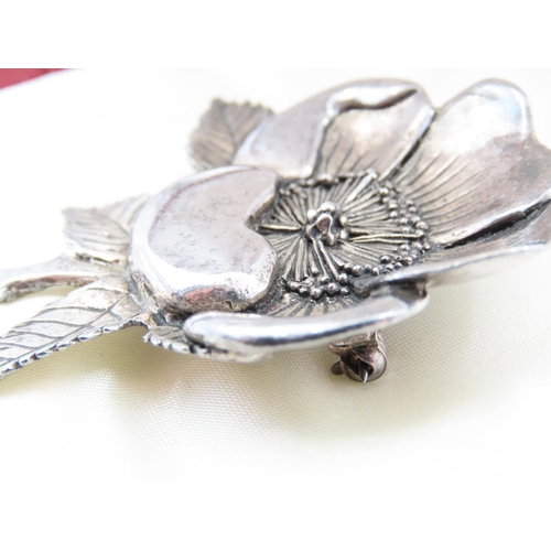 171 - Vintage Silver Ladies Brooch Floral Motif 6.5cm High