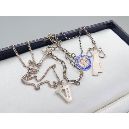 174 - Two Ladies Silver Pendant Necklaces Mounted on Silver Chains and Silver Bracelet Each Hallmarked