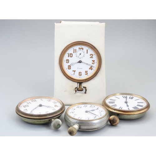 176 - Four Oversized Pocket Watches and Travel Watches The Largest 7cm Diameter