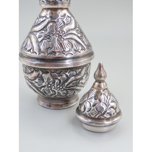 178 - Unusual Persian Vase with Original Cover Yellow Metal Silver Content Approximatelyimately 12cm High