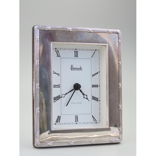 179 - Harrods Silver Mounted Desk Clock 11cm High x 9cm Wide