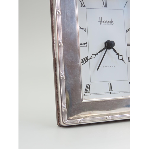 179 - Harrods Silver Mounted Desk Clock 11cm High x 9cm Wide