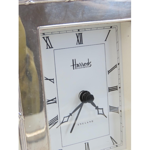 179 - Harrods Silver Mounted Desk Clock 11cm High x 9cm Wide