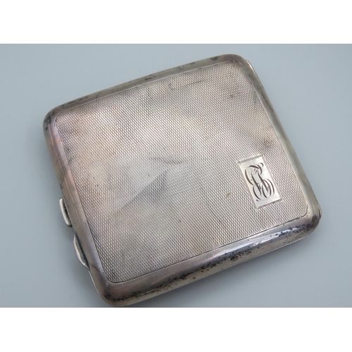 180 - George V Silver Cigarette Case Hinged Cover with Engine Turned Decoration Hallmarked 1930 9cm Wide