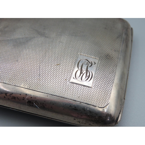 180 - George V Silver Cigarette Case Hinged Cover with Engine Turned Decoration Hallmarked 1930 9cm Wide