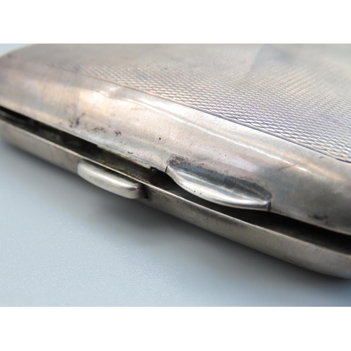 180 - George V Silver Cigarette Case Hinged Cover with Engine Turned Decoration Hallmarked 1930 9cm Wide