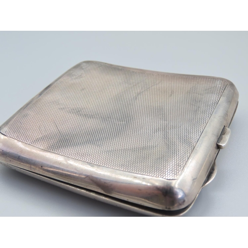 180 - George V Silver Cigarette Case Hinged Cover with Engine Turned Decoration Hallmarked 1930 9cm Wide