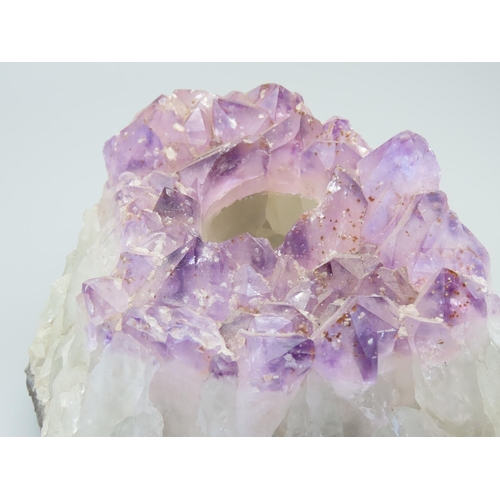 181 - Large Amethyst Quartz Cluster Geode Used as Candle Holder Uncut Natural Form