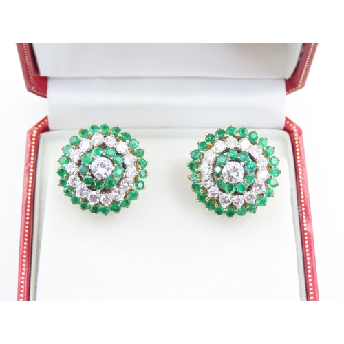 185 - Pair of 18 Carat Emerald and Diamond Ladies Cluster Ring of Good Colour Attractively Detailed Each 2... 
