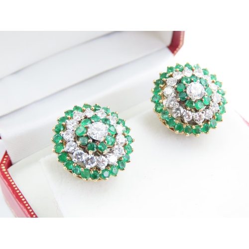 185 - Pair of 18 Carat Emerald and Diamond Ladies Cluster Ring of Good Colour Attractively Detailed Each 2... 
