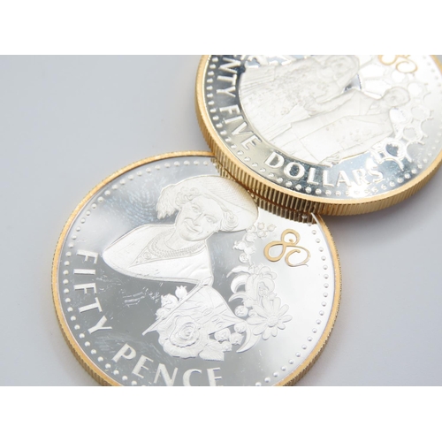 189 - Two Silver Coins with 24 Carat Gold Detailing Dated 2006