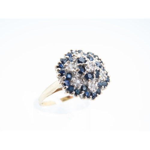 191 - Sapphire and Diamond Cluster Ring Mounted on 9 Carat Yellow Gold Band Ring Size P and a Half