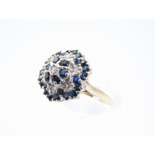 191 - Sapphire and Diamond Cluster Ring Mounted on 9 Carat Yellow Gold Band Ring Size P and a Half