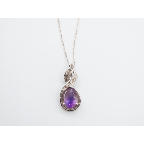 194 - Amethyst and Diamond Pendant Necklace Set in 9 Carat White Gold Further Set on 9 Carat White Gold Ch... 