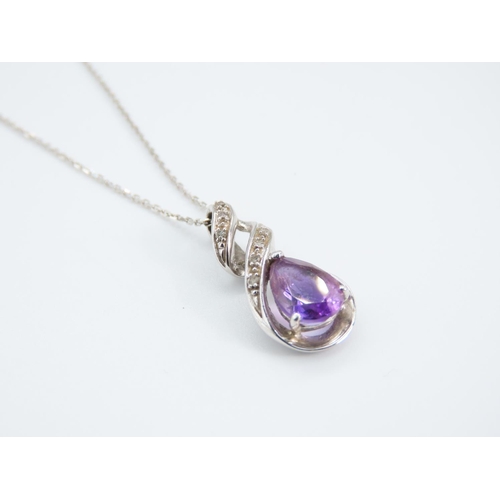 194 - Amethyst and Diamond Pendant Necklace Set in 9 Carat White Gold Further Set on 9 Carat White Gold Ch... 