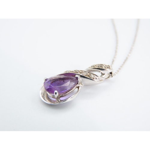 194 - Amethyst and Diamond Pendant Necklace Set in 9 Carat White Gold Further Set on 9 Carat White Gold Ch... 