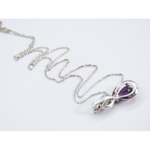 194 - Amethyst and Diamond Pendant Necklace Set in 9 Carat White Gold Further Set on 9 Carat White Gold Ch... 