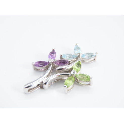 196 - Amethyst Aquamarine and Peridot Set Ladies Necklace Pendant Set in 9 Carat White Gold Pendant 3cm Hi... 