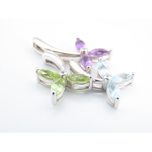 196 - Amethyst Aquamarine and Peridot Set Ladies Necklace Pendant Set in 9 Carat White Gold Pendant 3cm Hi... 