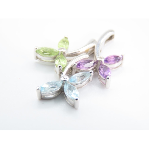 196 - Amethyst Aquamarine and Peridot Set Ladies Necklace Pendant Set in 9 Carat White Gold Pendant 3cm Hi... 