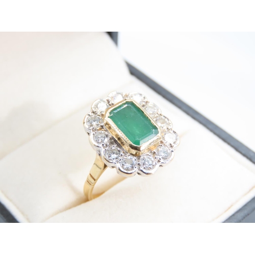 197 - Emerald and Diamond Ladies Cluster Ring Mounted on 18 Carat Yellow Gold Band Diamond of High Colour ... 