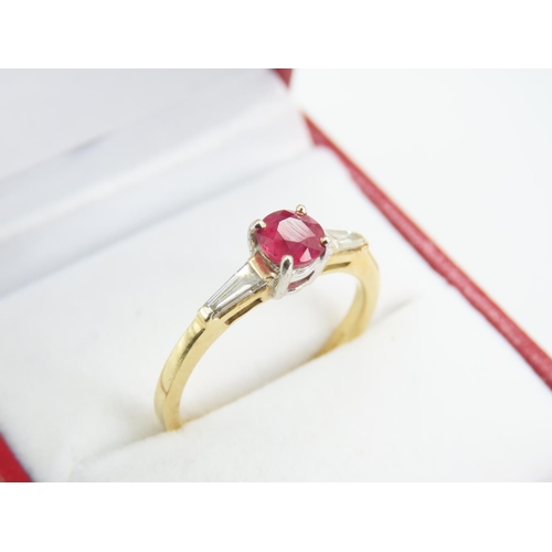 198 - Ruby and Diamond Centre Stone Ring Four Claw Setting Mounted on 18 Carat Yellow Gold Band Ring Size ... 