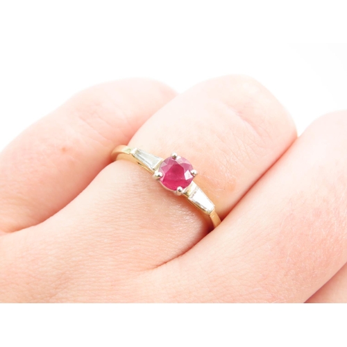 198 - Ruby and Diamond Centre Stone Ring Four Claw Setting Mounted on 18 Carat Yellow Gold Band Ring Size ... 