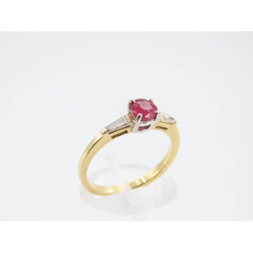 198 - Ruby and Diamond Centre Stone Ring Four Claw Setting Mounted on 18 Carat Yellow Gold Band Ring Size ... 