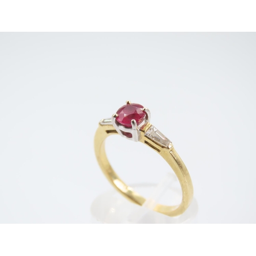 198 - Ruby and Diamond Centre Stone Ring Four Claw Setting Mounted on 18 Carat Yellow Gold Band Ring Size ... 