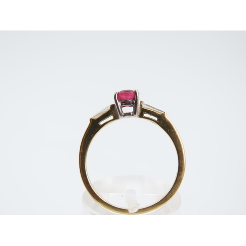 198 - Ruby and Diamond Centre Stone Ring Four Claw Setting Mounted on 18 Carat Yellow Gold Band Ring Size ... 