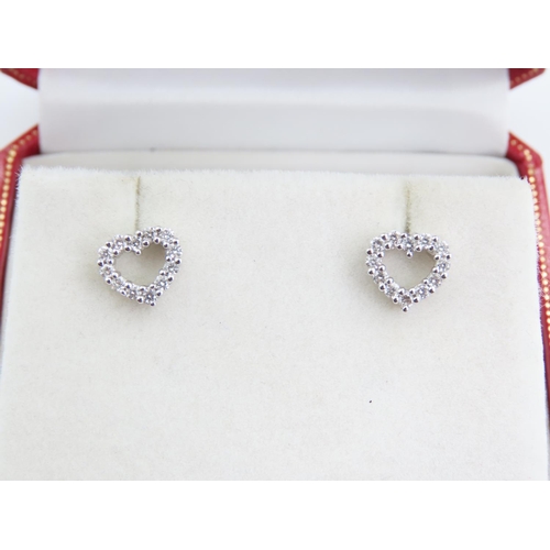 200 - Pair of Heart Motif Ladies Earrings Diamond Set Mounted on 18 Carat White Gold