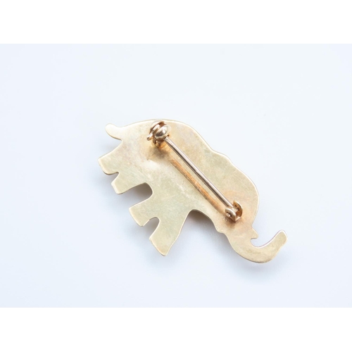 204 - Elephant Motif 9 Carat Yellow Gold Ladies Brooch 3cm Wide x 1.5cm High