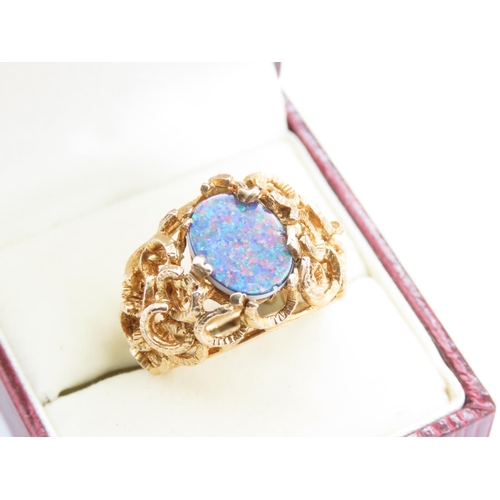 205 - Opal Centre Stone Ring Mounted on 9 Carat Yellow Gold Band Attractively Detailed Ring Size M