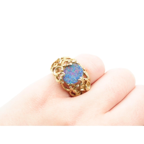 205 - Opal Centre Stone Ring Mounted on 9 Carat Yellow Gold Band Attractively Detailed Ring Size M